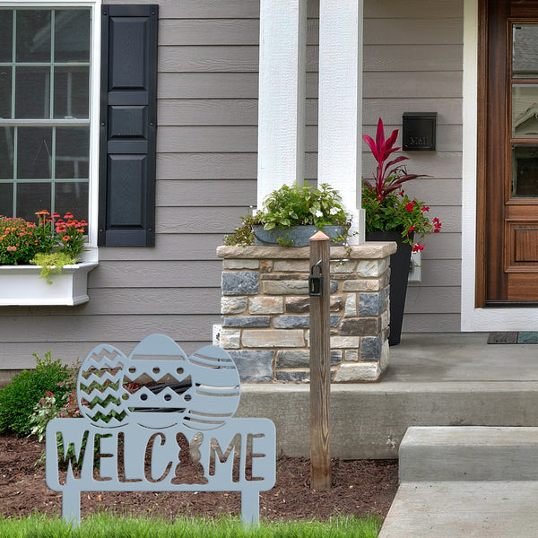 Easter Welcome Metal Yard Stake -Ornament , Easter Outdoor Garden Decor, Easter Yard Art-Welcome Sign