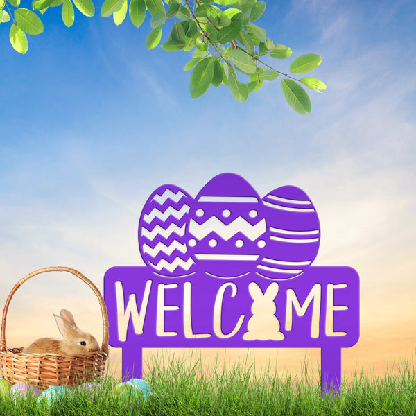 Easter Welcome Metal Yard Stake -Ornament , Easter Outdoor Garden Decor, Easter Yard Art-Welcome Sign