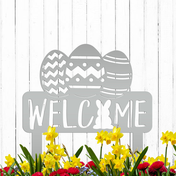 Easter Welcome Metal Yard Stake -Ornament , Easter Outdoor Garden Decor, Easter Yard Art-Welcome Sign