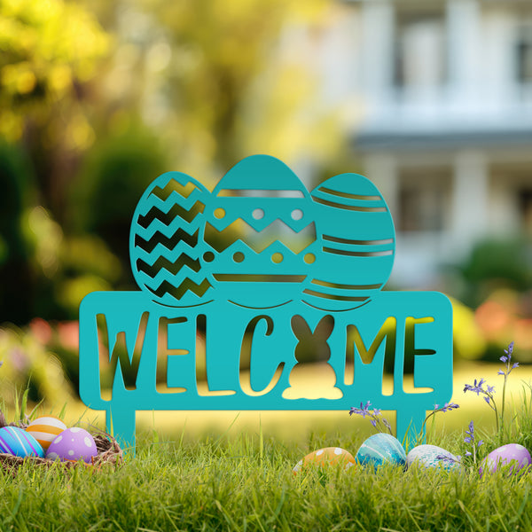 Easter Welcome Metal Yard Stake -Ornament , Easter Outdoor Garden Decor, Easter Yard Art-Welcome Sign