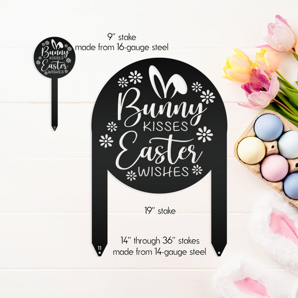 Metal Bunny Kisses Metal Yard Stake - Outdoor Easter Decor - Easter Egg Decorations - Powder Coated Outdoor Decor