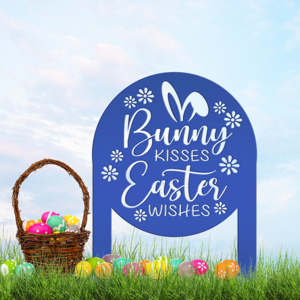 Metal Bunny Kisses Metal Yard Stake - Outdoor Easter Decor - Easter Egg Decorations - Powder Coated Outdoor Decor