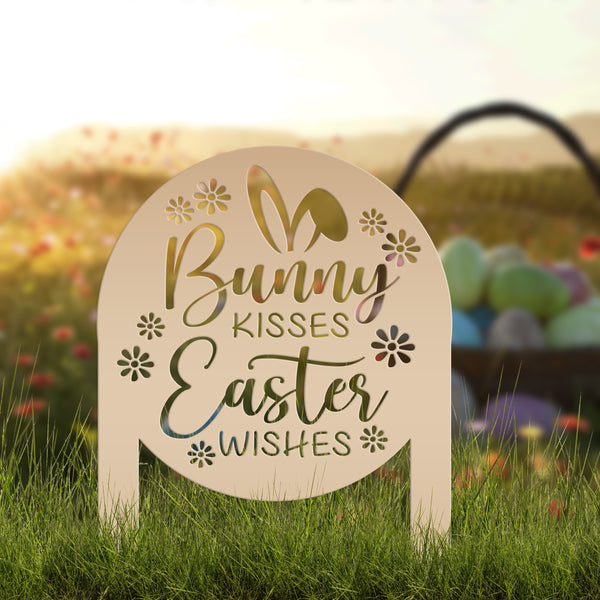 Metal Bunny Kisses Metal Yard Stake - Outdoor Easter Decor - Easter Egg Decorations - Powder Coated Outdoor Decor