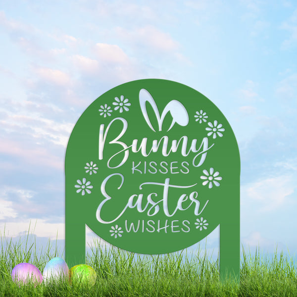 Metal Bunny Kisses Metal Yard Stake - Outdoor Easter Decor - Easter Egg Decorations - Powder Coated Outdoor Decor