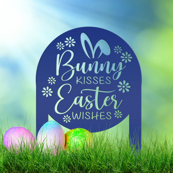 Metal Bunny Kisses Metal Yard Stake - Outdoor Easter Decor - Easter Egg Decorations - Powder Coated Outdoor Decor