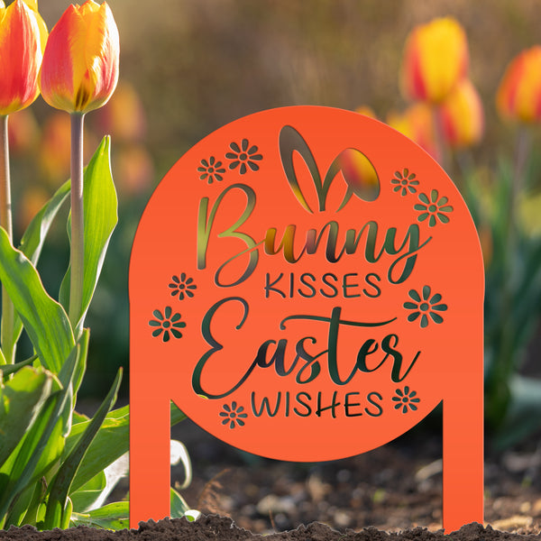 Metal Bunny Kisses Metal Yard Stake - Outdoor Easter Decor - Easter Egg Decorations - Powder Coated Outdoor Decor
