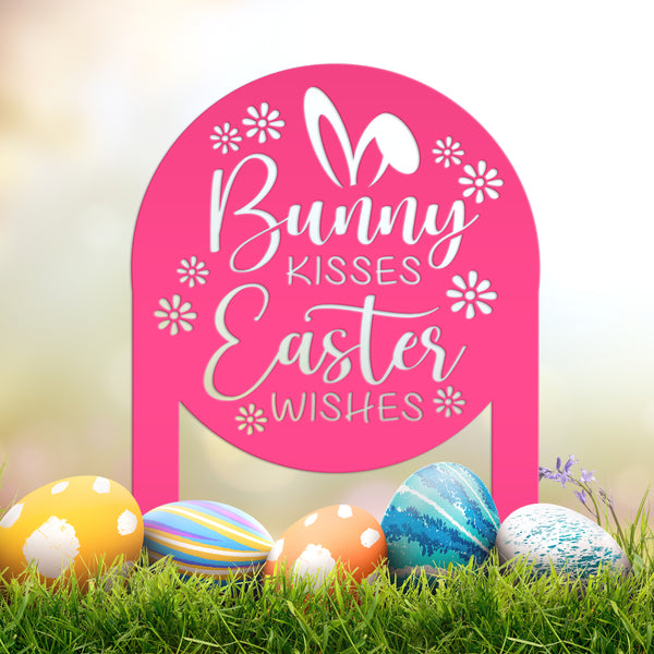 Metal Bunny Kisses Metal Yard Stake - Outdoor Easter Decor - Easter Egg Decorations - Powder Coated Outdoor Decor