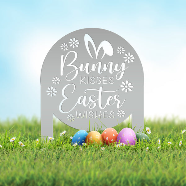 Metal Bunny Kisses Metal Yard Stake - Outdoor Easter Decor - Easter Egg Decorations - Powder Coated Outdoor Decor