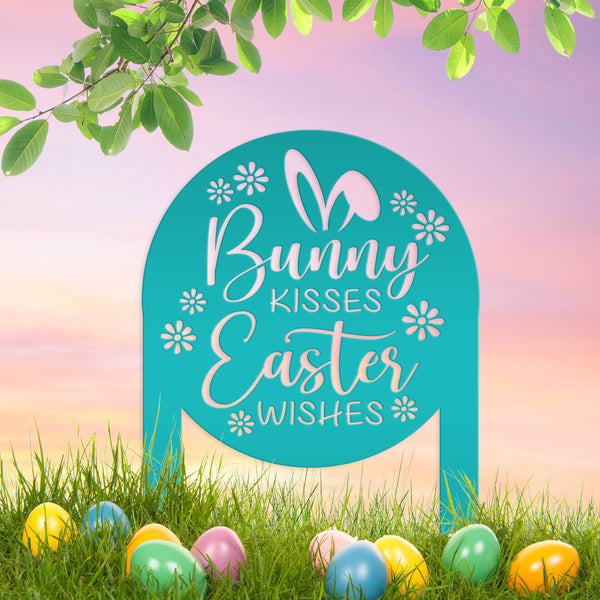 Metal Bunny Kisses Metal Yard Stake - Outdoor Easter Decor - Easter Egg Decorations - Powder Coated Outdoor Decor