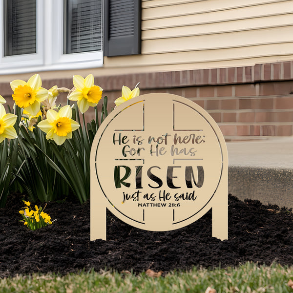 Metal Outdoor Easter Yard Stake - He Is Risen Christian Easter Decor-Christian Yard Decor-Yard Ornaments