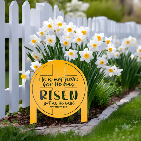 Metal Outdoor Easter Yard Stake - He Is Risen Christian Easter Decor-Christian Yard Decor-Yard Ornaments