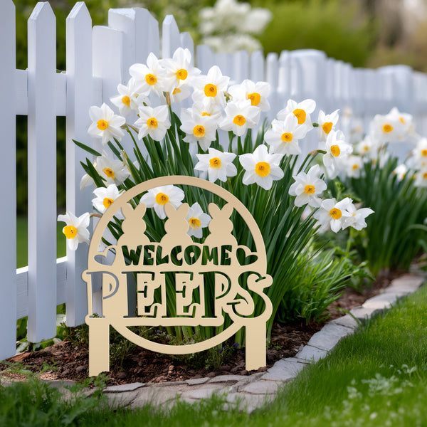 Welcome Peeps Metal Yard Stake - Easter Decor-Easter Outdoor Yard Decor