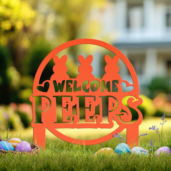 Welcome Peeps Metal Yard Stake - Easter Decor-Easter Outdoor Yard Decor
