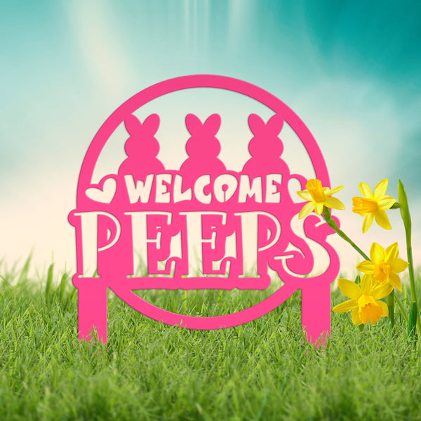 Welcome Peeps Metal Yard Stake - Easter Decor-Easter Outdoor Yard Decor