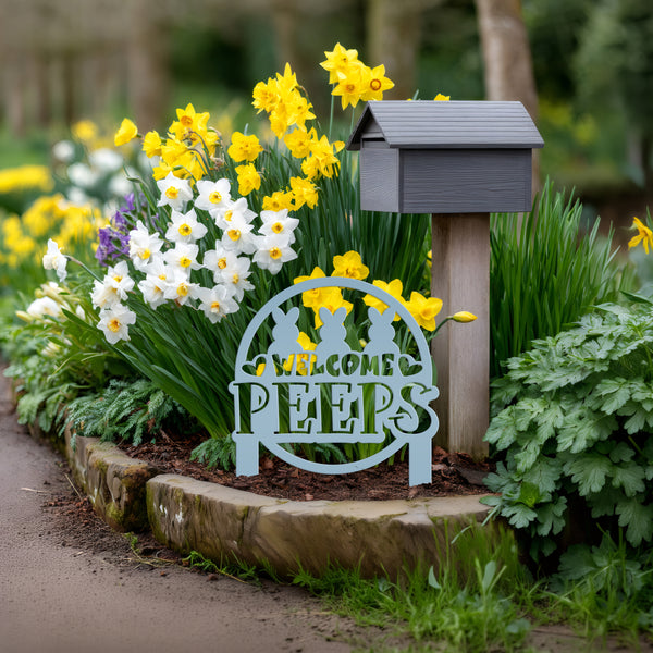 Welcome Peeps Metal Yard Stake - Easter Decor-Easter Outdoor Yard Decor
