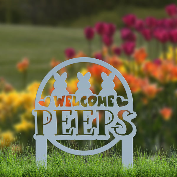 Welcome Peeps Metal Yard Stake - Easter Decor-Easter Outdoor Yard Decor