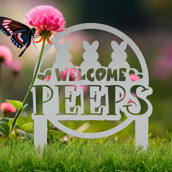 Welcome Peeps Metal Yard Stake - Easter Decor-Easter Outdoor Yard Decor