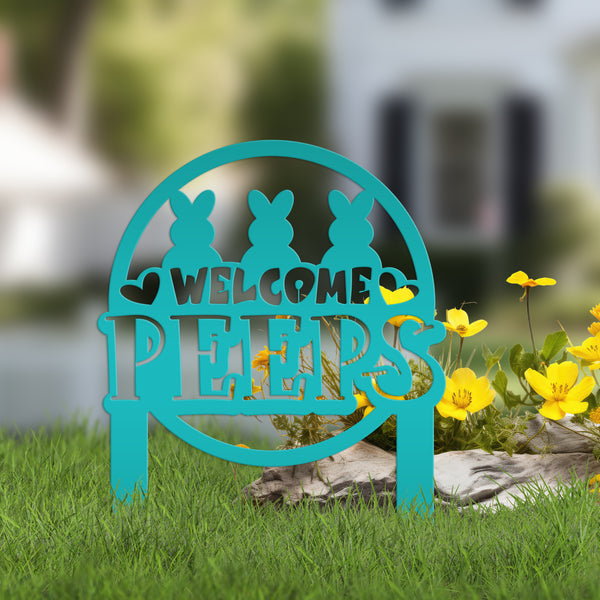 Welcome Peeps Metal Yard Stake - Easter Decor-Easter Outdoor Yard Decor
