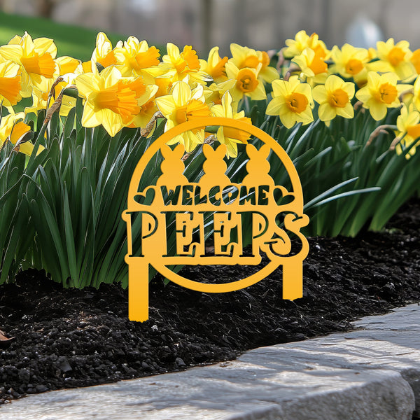 Welcome Peeps Metal Yard Stake - Easter Decor-Easter Outdoor Yard Decor
