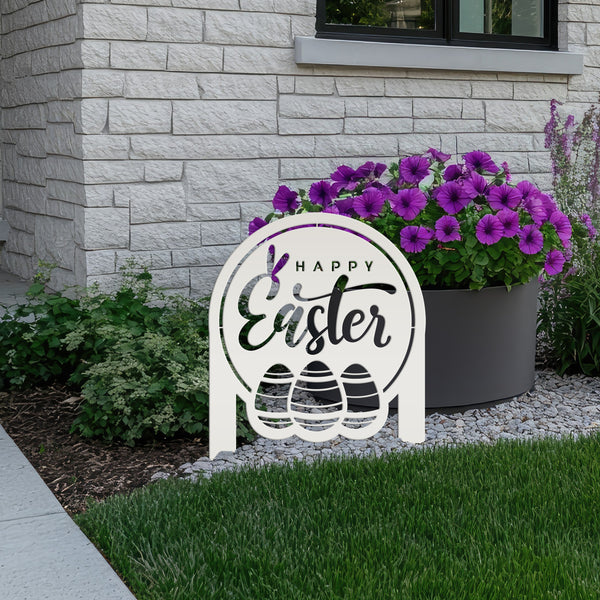 Outdoor Happy Easter Metal Yard Sign- Easter Eggs Sign- Outdoor Easter Decorations-Easter  Yard Art