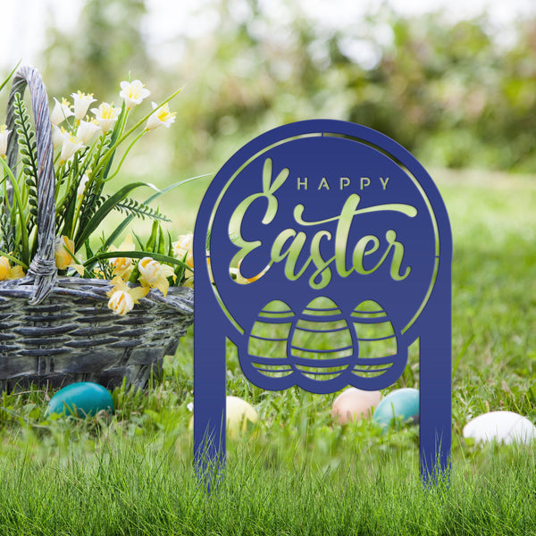 Outdoor Happy Easter Metal Yard Sign- Easter Eggs Sign- Outdoor Easter Decorations-Easter  Yard Art