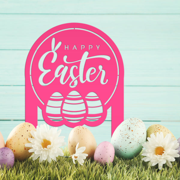 Outdoor Happy Easter Metal Yard Sign- Easter Eggs Sign- Outdoor Easter Decorations-Easter  Yard Art