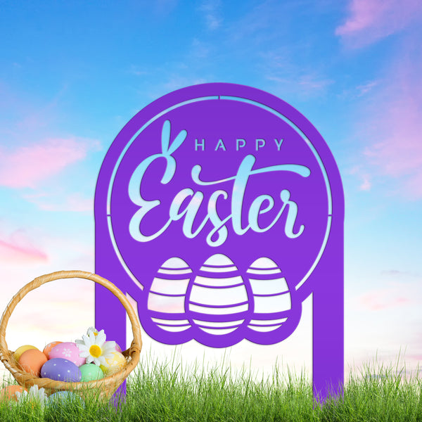 Outdoor Happy Easter Metal Yard Sign- Easter Eggs Sign- Outdoor Easter Decorations-Easter  Yard Art