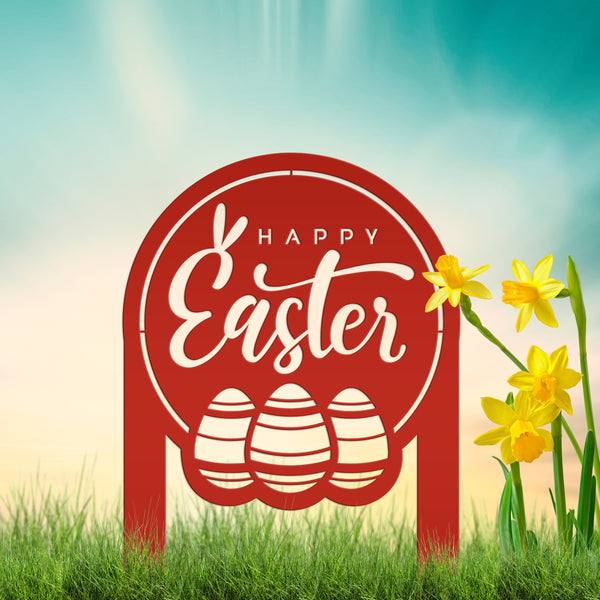 Outdoor Happy Easter Metal Yard Sign- Easter Eggs Sign- Outdoor Easter Decorations-Easter  Yard Art