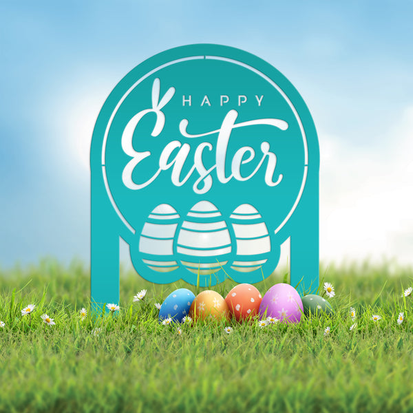 Outdoor Happy Easter Metal Yard Sign- Easter Eggs Sign- Outdoor Easter Decorations-Easter  Yard Art