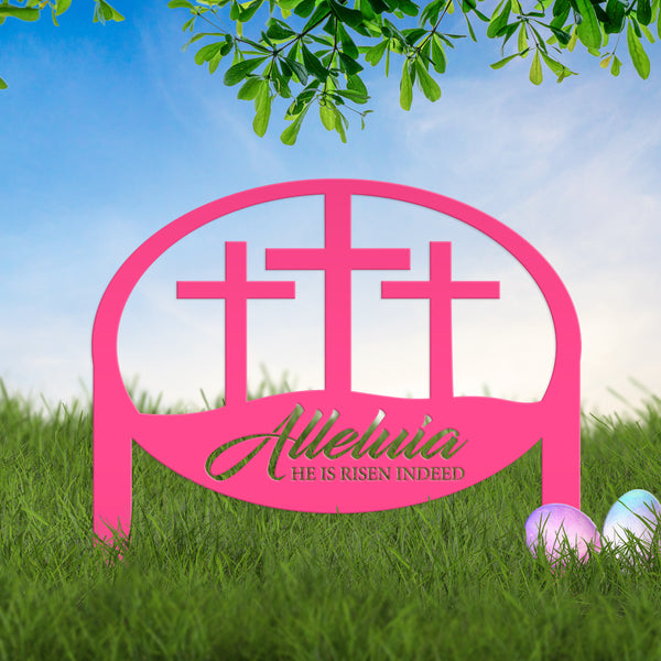Metal Outdoor Christian Cross Alleluia Metal Yard Stake