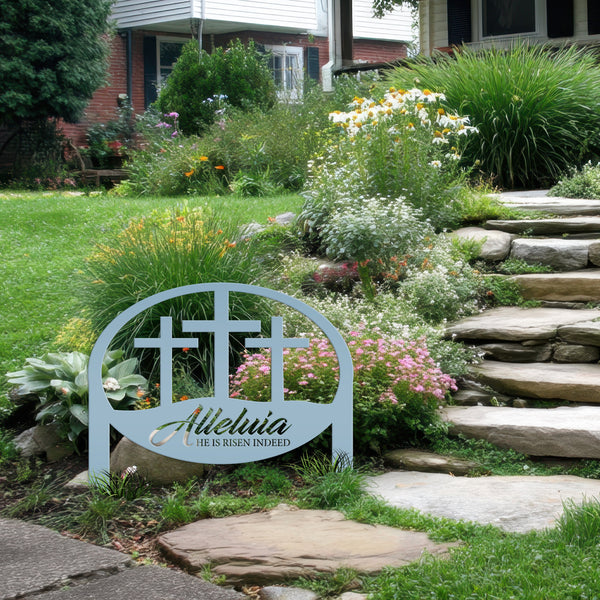 Metal Outdoor Christian Cross Alleluia Metal Yard Stake