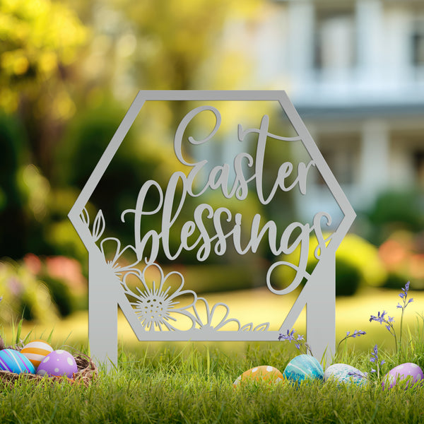 Easter Blessings Metal Yard Stake - Easter Decor-Easter Yard Decorations-Easter Yard - Lawn Ornaments