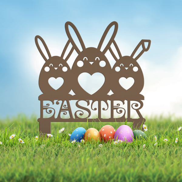 Easter Bunnies Metal Yard Stake - Easter Decor-Easter Lawn Ornaments