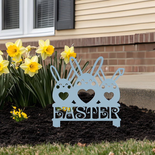 Easter Bunnies Metal Yard Stake - Easter Decor-Easter Lawn Ornaments