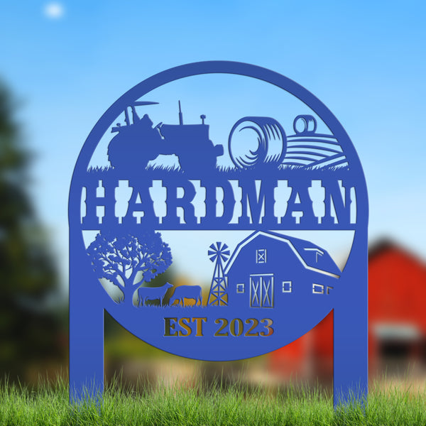Custom Farm Sign Metal Yard Stake, Customizable Outdoor Gift, Lawn Decoration with Cows and Hay Fields, Livestock Small Business Signage Idea