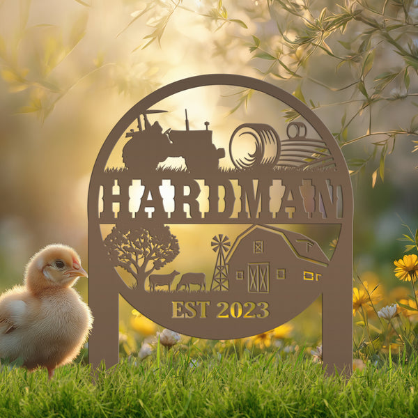 Custom Farm Sign Metal Yard Stake, Customizable Outdoor Gift, Lawn Decoration with Cows and Hay Fields, Livestock Small Business Signage Idea