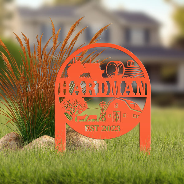 Custom Farm Sign Metal Yard Stake, Customizable Outdoor Gift, Lawn Decoration with Cows and Hay Fields, Livestock Small Business Signage Idea