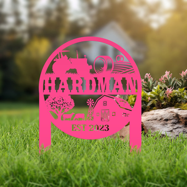 Custom Farm Sign Metal Yard Stake, Customizable Outdoor Gift, Lawn Decoration with Cows and Hay Fields, Livestock Small Business Signage Idea