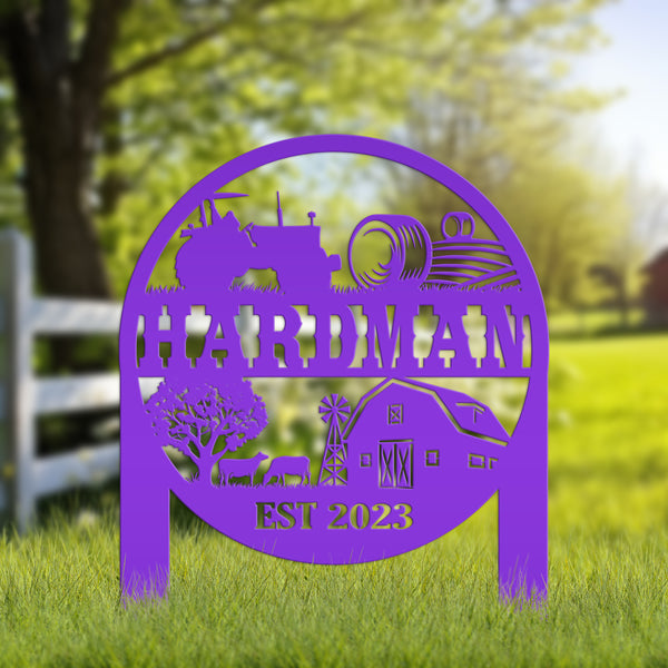 Custom Farm Sign Metal Yard Stake, Customizable Outdoor Gift, Lawn Decoration with Cows and Hay Fields, Livestock Small Business Signage Idea