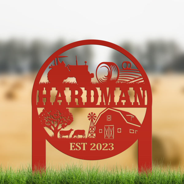 Custom Farm Sign Metal Yard Stake, Customizable Outdoor Gift, Lawn Decoration with Cows and Hay Fields, Livestock Small Business Signage Idea