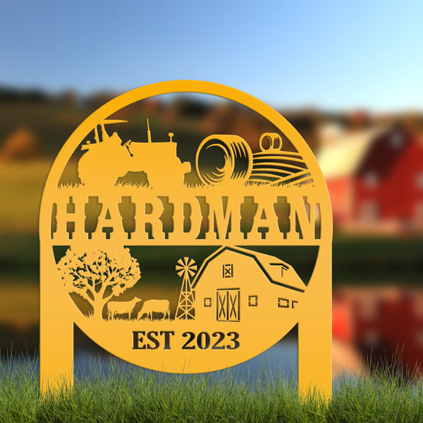 Custom Farm Sign Metal Yard Stake, Customizable Outdoor Gift, Lawn Decoration with Cows and Hay Fields, Livestock Small Business Signage Idea