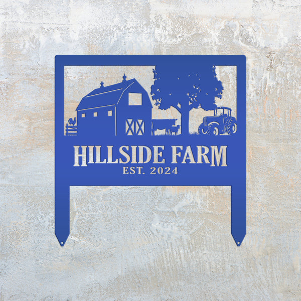 Custom Farm Scene Metal Yard Stake - Unique Farming Outdoor Decor - Charming Homestead Garden Decorations - Rustic Farmhouse Lawn Stakes