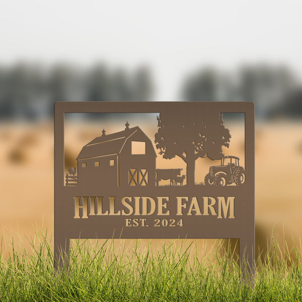 Custom Farm Scene Metal Yard Stake - Unique Farming Outdoor Decor - Charming Homestead Garden Decorations - Rustic Farmhouse Lawn Stakes