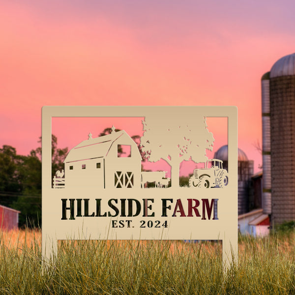 Custom Farm Scene Metal Yard Stake - Unique Farming Outdoor Decor - Charming Homestead Garden Decorations - Rustic Farmhouse Lawn Stakes