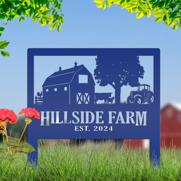 Custom Farm Scene Metal Yard Stake - Unique Farming Outdoor Decor - Charming Homestead Garden Decorations - Rustic Farmhouse Lawn Stakes