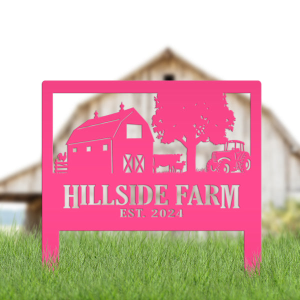 Custom Farm Scene Metal Yard Stake - Unique Farming Outdoor Decor - Charming Homestead Garden Decorations - Rustic Farmhouse Lawn Stakes