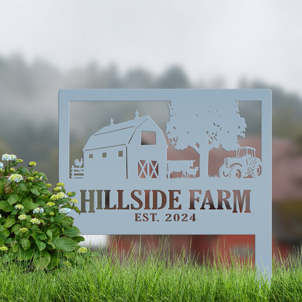 Custom Farm Scene Metal Yard Stake - Unique Farming Outdoor Decor - Charming Homestead Garden Decorations - Rustic Farmhouse Lawn Stakes