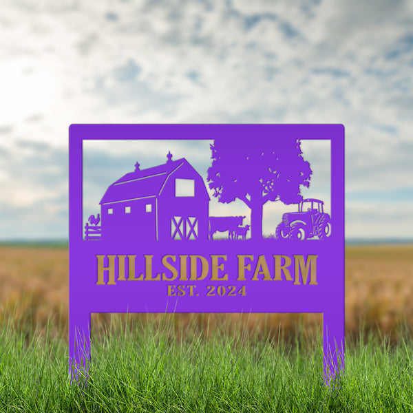 Custom Farm Scene Metal Yard Stake - Unique Farming Outdoor Decor - Charming Homestead Garden Decorations - Rustic Farmhouse Lawn Stakes