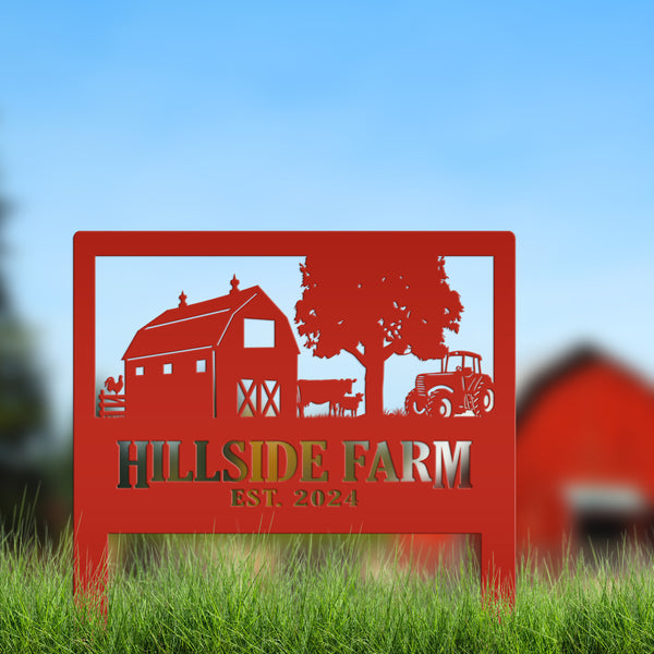 Custom Farm Scene Metal Yard Stake - Unique Farming Outdoor Decor - Charming Homestead Garden Decorations - Rustic Farmhouse Lawn Stakes