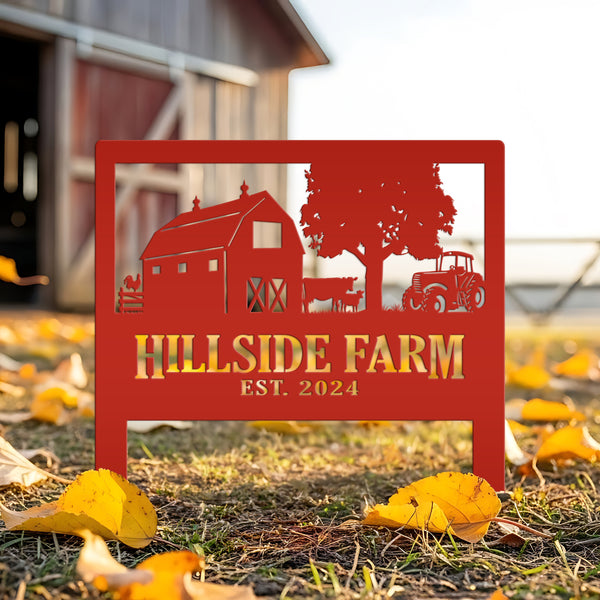 Custom Farm Scene Metal Yard Stake - Unique Farming Outdoor Decor - Charming Homestead Garden Decorations - Rustic Farmhouse Lawn Stakes
